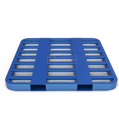 China Recyclable Lockheer rounded corner steel pallet design customized with industry specific logos for use with forklifts for sale