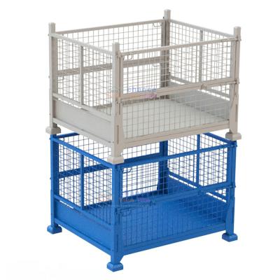 China Goods Storage Lockheer Custom Sized High Storage Capacity Metal Folding Steel Wire Mesh Containers Steel Pallet Box for sale