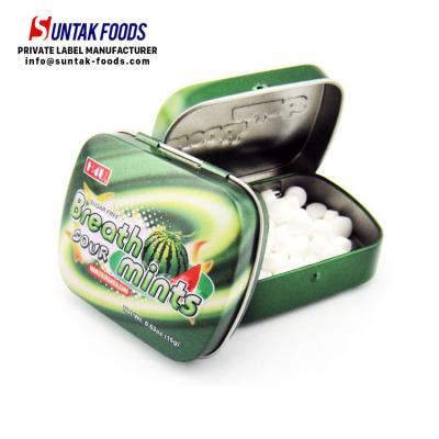 China Mint Private Label Xylitol Sugar Free Confectionery Candy With Watermelon Flavor In Tin Can for sale