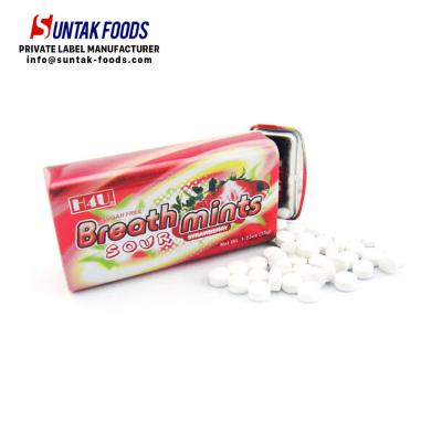 China Xylitol Sugar Free Tablet Custom Candy In Tin Box Design With Custom Logo for sale