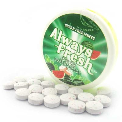 China Sugar free supplement candy with watermelon flavor in round box for sale