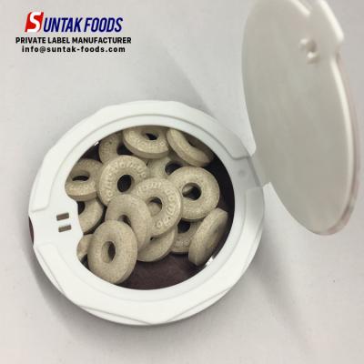 China Sugar Free Chocolate Flavored Domdom Tablet Candy In PP Round Box Sugar Free Mints for sale