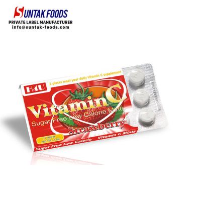 China Sugar Free Supplement Sour Mint Strawberry Vitamin C Tableted Mints for sale