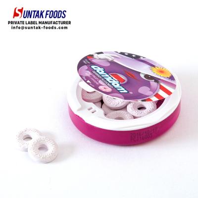 China Sugar Free Berries Flavored domdom Tablet Candy in PP Round Box Sugar Free Mints for sale