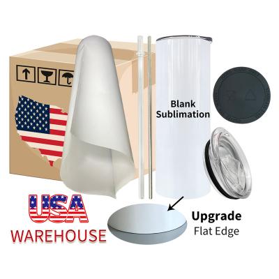 China Sustainable USA warehouse wholesale stainless steel vacuum insulated white blank sublimation flat edge 20oz skinny straight tumbler for sale