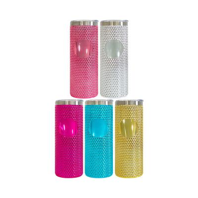 China Sustainable USA warehouse 23oz DIY logo studded durian stainless steel metallic diamond bing holographic skinny straight tumbler with lid for sale