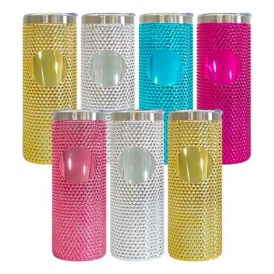 China Sustainable USA warehouse mixed color  23oz sparkly shiny Bling durian Studded Stainless Steel skinny straight tumbler with slide li for sale