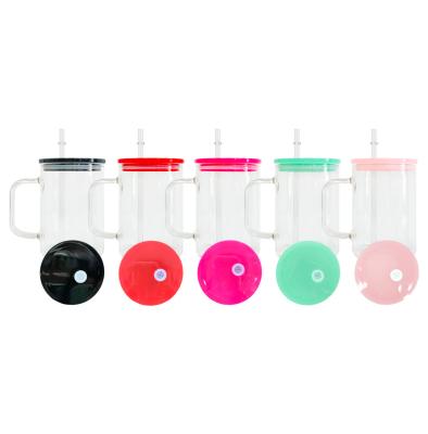 China Sustainable 17oz camper mug blank sublimation BPA free Glass Mug Camper Mug with colorful plastic lid and straw For Heat Press Printing for sale