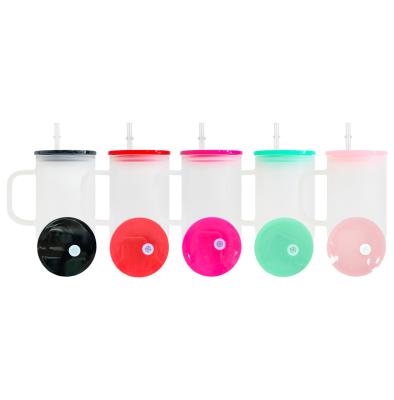 China Sustainable 17oz sublimation blanks frosted glass mug BPA free Glass Mug Camper Mug with plastic pp lid and straw For Heat Press Printing for sale