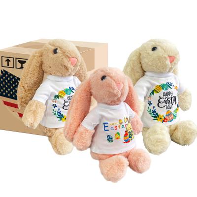 China Kids DIY cute pink white grey khaki Exclusive Colored Plush Easter Bunnies With Sublimation white Shirts For Heat Press Printing for sale