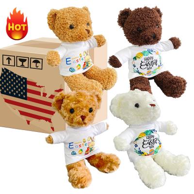 China Kid manufacturer wholesale DIY brown white dark Cute Hugging Gift Plush Bear toy with white T-shirt suitable for sublimation for sale