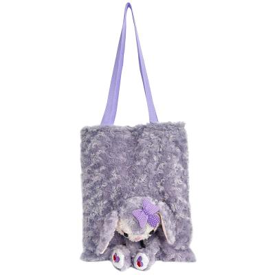 China Cute Korean Polyester Star Rabbit Plush Shoulder Bag Girl Large Capacity Shopping Bag Fashion Handbag Women Purse And Bag New for sale