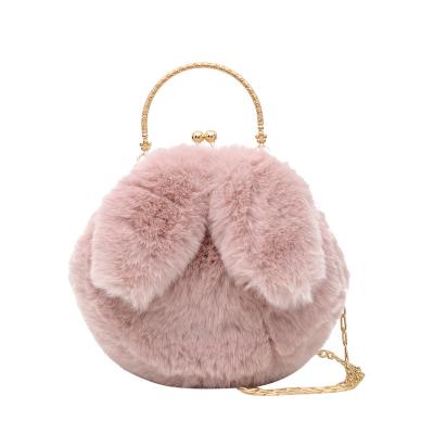 China 2021 Fashion Plush Toy Bag Female Plush Rabbit Ear Clip Bag Handbag Chain Shoulder Single Messenger Bag for sale