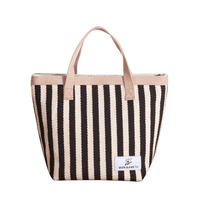 China Striped Bag Women's Striped Canvas Fabric Small Bag Contrast Color Canvas Handbag Fashion Handbag Fashion Bag for sale