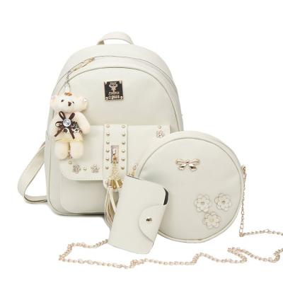 China Fashion lady bag handbag set backpack fashion rivet diamond bag three pieces set PU solid color backpack for sale