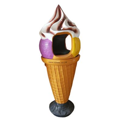 China Christmas Day Ice Cream Shop Furniture Decoration Fiberglass Ice Cream Cone Chair Table Decorative Trash Bin for sale