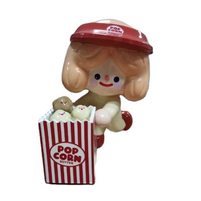 China Home Decoration Custom Resin Beautiful Girl With Popcorn Sculpture For Brand Advertising for sale