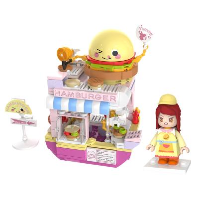 China Non-toxic JAKI Creative Hamburger Shop Ice Cream Truck Cake Shop construction educational Building Block Brick Toy Sets for girls for sale