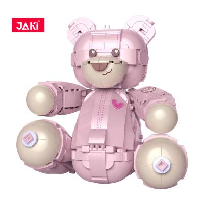 China Non-toxic JAKI DIY Creative Pink Bear Model Learning Cartoon DIY Building blocks Brick Toy Sets toys for kids for sale