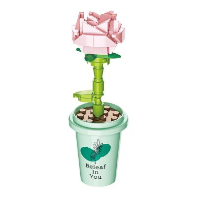 China Non-toxic JAKI Home Decoration Gift lily orchid Plant Potted milk tea cup flower Building Block Brick Sets for Children for sale