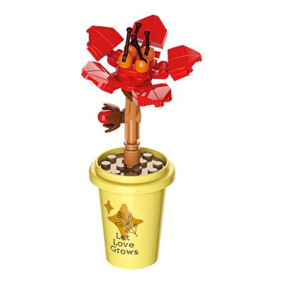 China Non-toxic JAKI New Creative Flower Bouquet Potted Rose Orchid Building Blocks Brick Toy Sets for Children for sale