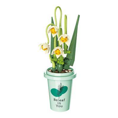 China Non-toxic JAKI New Creative Plant Series Office Interior Decoration Mini Cup Flower Rose Building Blocks Brick Toy Sets for Children for sale