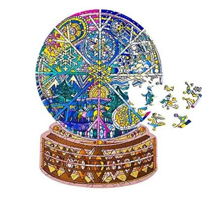 China Hot Selling DIY TOY Customized puzzle plywood 3d material adult and kids unique puzzle Christmas globe shape wooden diy type for sale