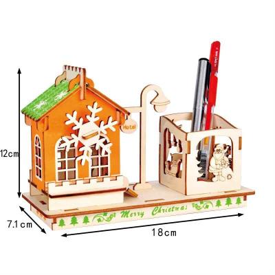 China DIY TOY Wholesale Custom Wooden 3D Pen Holder DIY Wooden Puzzle Best Christmas Gift for Boys and Girls for sale