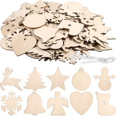 China Wholesale Cartoon Toy Custom DIY Wooden Christmas Ornaments Wooden Blank Panel Craft Decorations Holiday Hangings in 10 Shapes for sale