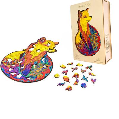 China DIY TOY Custom Wooden Jigsaw Puzzle Hot Sale Unique Fox Shape Charming Animal Puzzle For Adults And Children for sale