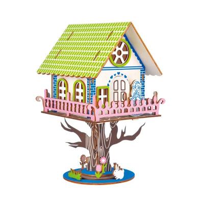 China Educational diy wooden 3d puzzle toysJG DIY 3D DIY TOY buildng princess tree plywood gift house wooden jigsaw model for sale