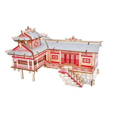 China Wooden DIY TOY 3D buildng puzzles house model gift wooden plywood toysJg Diaojiaolou educational puzzle for adults and children for sale