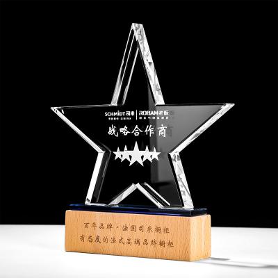 China Popular Wooden Wholesale and Crystal Start Trophy Customized K9 Crystal Glass Award Display Plaque from Europe for sale