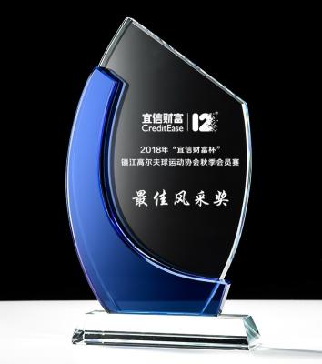 China Creative high-end Europe medal crystal glass trophy honor souvenir thank you card trophy free writing production for sale