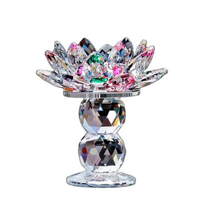 China Happy Lotus Holder Crystal Wedding Centerpiece Home Decoration Supply Glass Candle Holders for sale