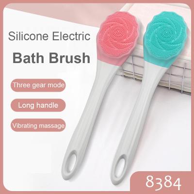 China EXFOLIATING Wholesale Body Brush Rechargeable Waterproof Vibrating Electric Silicone Bath Brush With Long Handle for sale