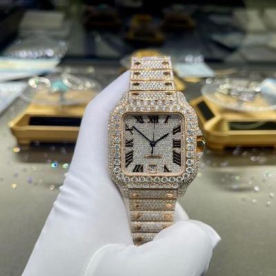 China Luxury Customized Full Calendar Ice Cube Two Calendar Customized Luxury Tone Gypsophila Diamond Brand 18k Gold VVS Moissanite Diamond Watches for sale