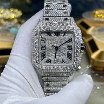 China Ice Cube Two Full Calendar VVS Customized Luxury Tone Gypsophila Skeleton Diamond Brand Moissanite Diamond Watches for sale