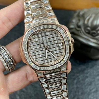 China Complete Calendar Customized T 18K Full Automatic Diamond Luxury Watch 5711 Gypsophila Ice Cube Skeleton Gold VVS Moissanite Diamond Watches for sale