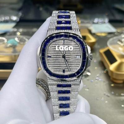 China Full Calendar Customized T 18k Full Automatic Sapphire Luxury Watch 5711 Gypsophila Icicle Skeleton Gold VVS Moissanite Diamond Watches for sale