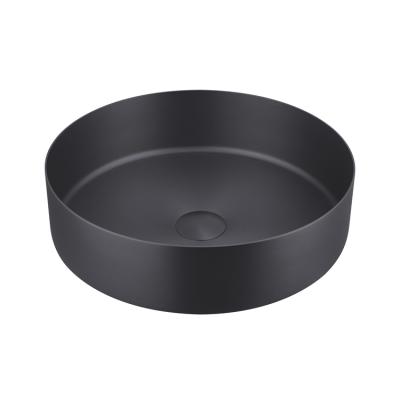 China Sustainable 304 Stainless Steel Round Hand Hair Colored Matte Black Modern Wash Basin With Automatic Drainer for sale