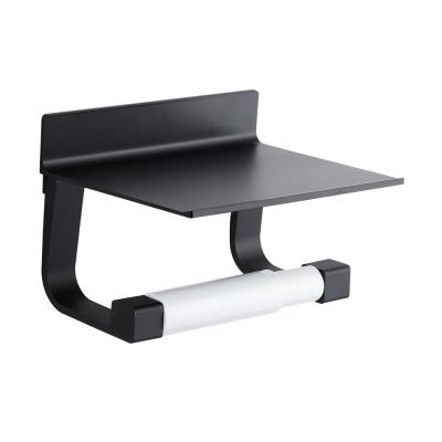 China Bathroom Accessories Modern Toilet Paper Holder With Shelf Hotel Bathroom Home Black Oxidation for sale