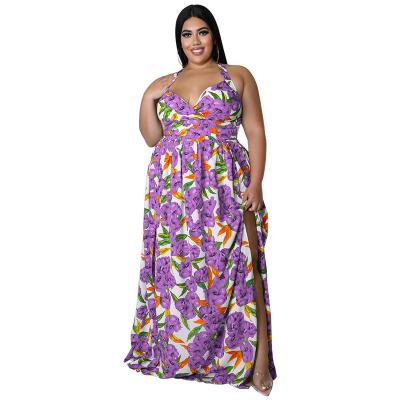 China Washable African Dress Strap Deep V Neckline High Split Long Maxi Dress Women Floral Boho Casual Plus Size Dresses For Women for sale