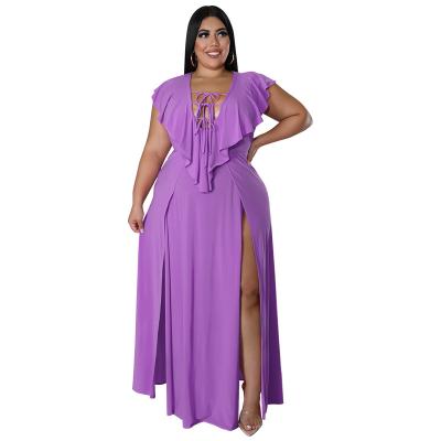 China Washable Women Ruffle Bandage High Split African Women Clothing Long Casual Dresses Plus Size Dress For Women for sale