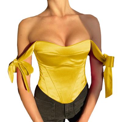 China Breathable Fish Bone Sleeveless Bra Knitted Blouse Summer Top Casual Bow Strapless Tank Top Nightclub Wear for sale