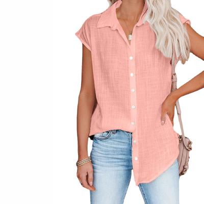 China Women's Breathable Button Down Blouses Tops Casual Sleeveless Slim Fit Shirts Blouses for sale