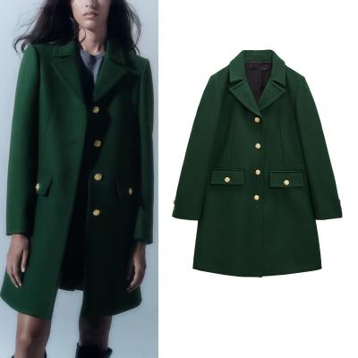 China Breathable Women Long Sheath Elegant Women Woolen Winter Shawl Neck Collar Green Long Coat Wool Coat for sale