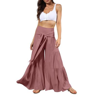 China Breathable Summer Fashion Women's Row Rope Pleated Long Pants Women Plus Size Wide Leg Pants Trousers for sale