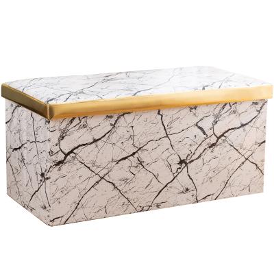 China 76*38*38cm PVC Foldable White Marble Faux Leather Storage Ottoman Bench for sale