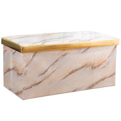 China New Foldable White Faux Marble Marble PVC Sandstone Bench Leather Folding Home Storage Ottoman for sale